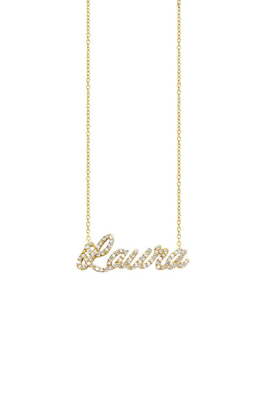 Laura Nameplate Diamond Necklace 14K Yellow Gold CMM – 11:11 NY
