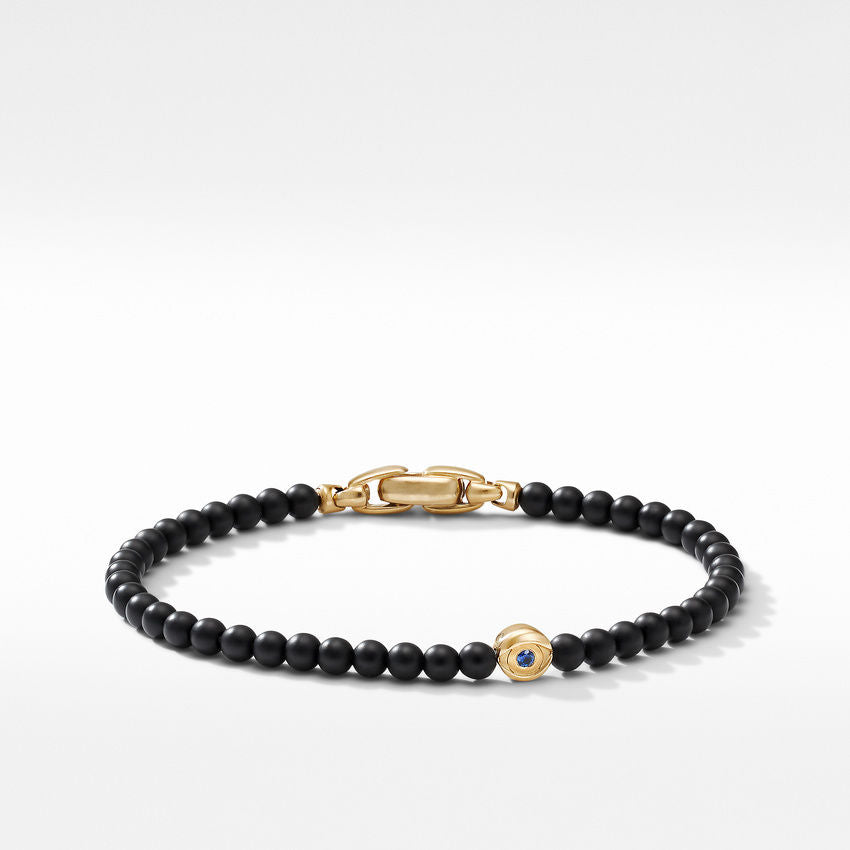David Yurman Spiritual Beads Evil Eye Bracelet with Black Onyx, Sapphire and 18K Yellow Gold, 4mm