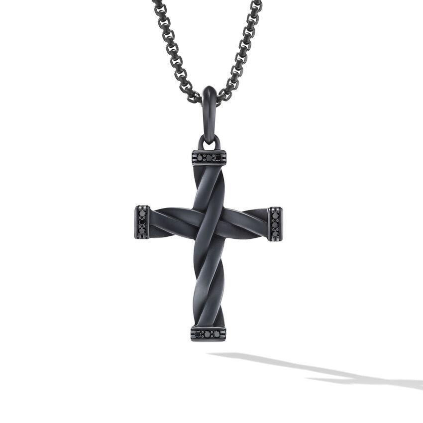 David Yurman DY Helios™ Cross Pendant in Black Titanium with Black Diamonds, 48mm
