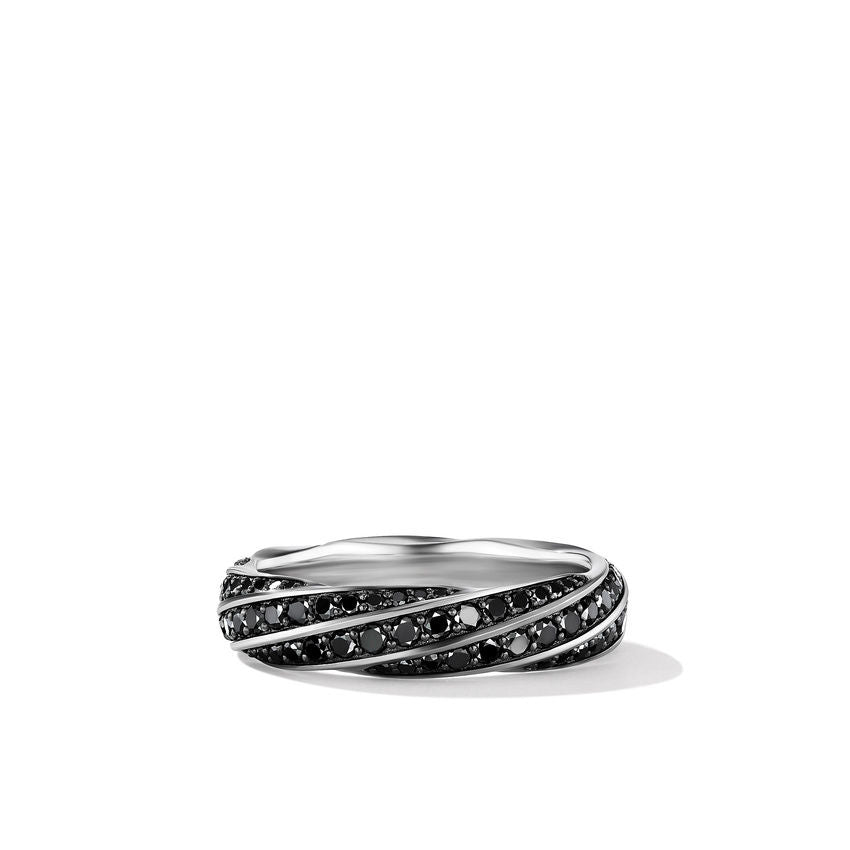 David Yurman Cable Edge® Band Ring in Sterling Silver with Black Diamonds, 6mm