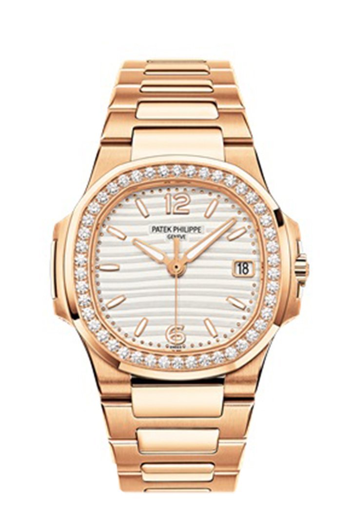 Patek Philippe Nautilus 18kt Rose Gold White Dial 32mm Diamond Ladies Watch 7010/1R-011