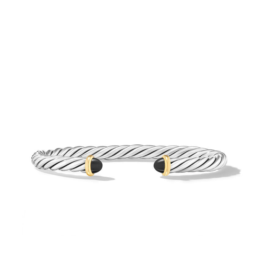 David Yurman Cable Cuff Bracelet in Sterling Silver with 14K Yellow Gold and Black Onyx, 6mm