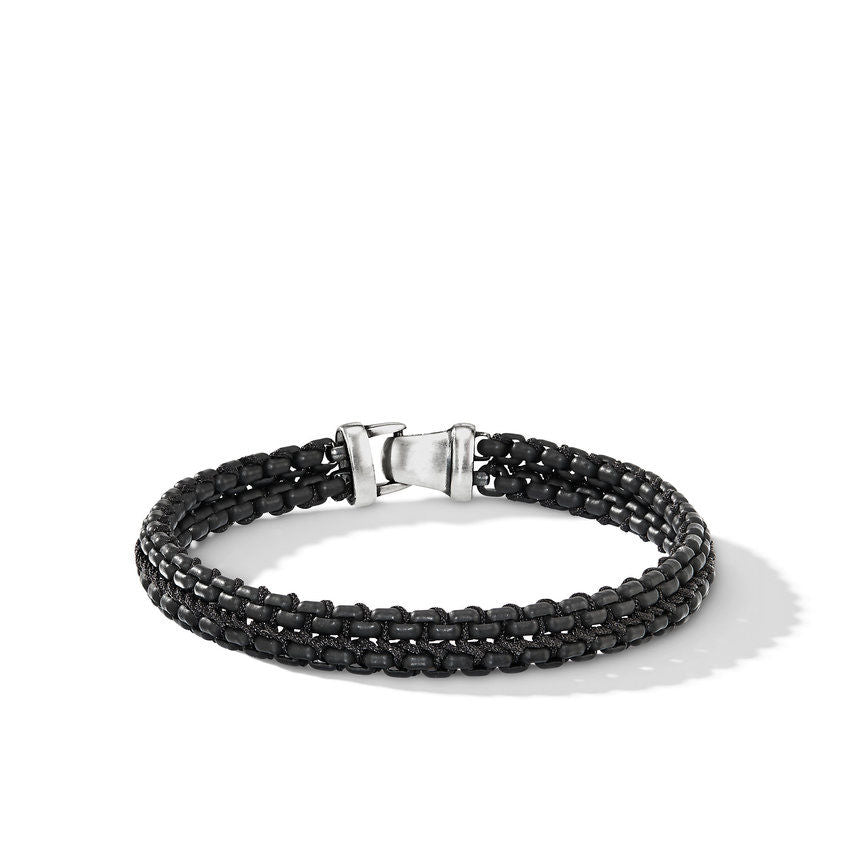 David Yurman Woven Box Chain Bracelet in Sterling Silver with Black Stainless Steel and Black Nylon, 10mm
