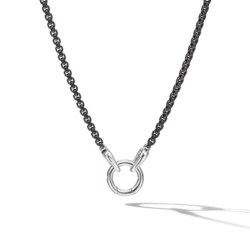 David Yurman Smooth Amulet Box Chain Necklace in Darkened Stainless Steel, 2.7mm