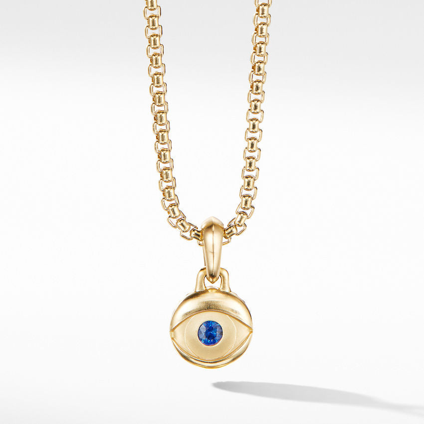 David Yurman Evil Eye Amulet in 18K Yellow Gold with Blue Sapphire, 14.5mm