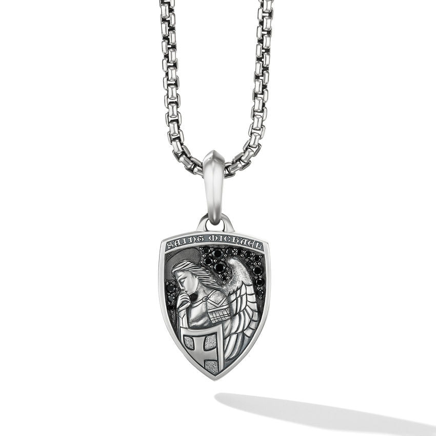 David Yurman St. Michael Amulet in Sterling Silver with Black Diamonds, 26mm