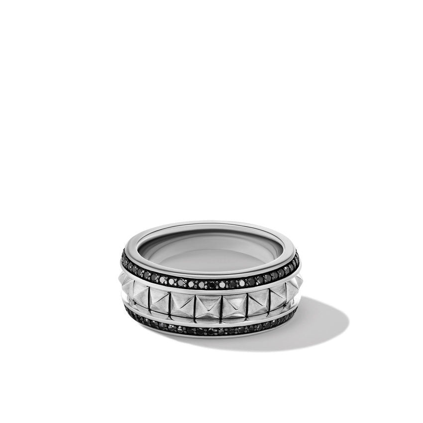 David Yurman Pyramid Band Ring in Sterling Silver with Black Diamonds, 8mm