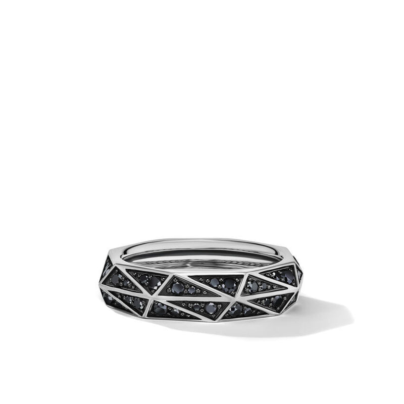 David Yurman Torqued Faceted Band Ring in Sterling Silver with Black Diamonds, 6mm