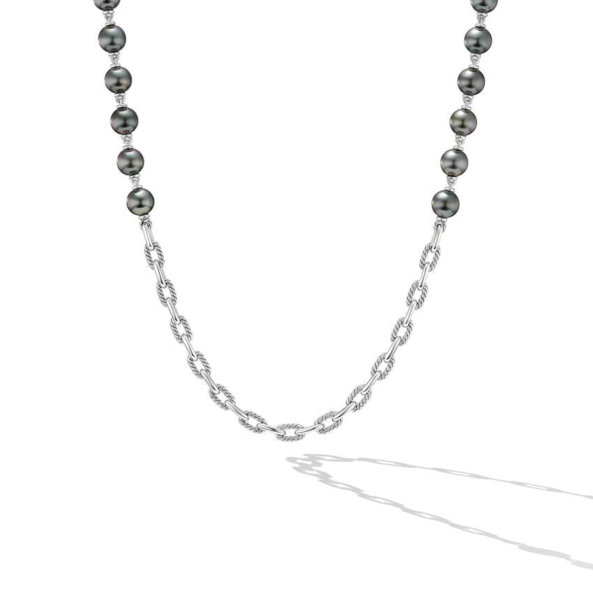 David Yurman DY Madison® Chain Necklace in Sterling Silver with Grey Pearls, 6mm