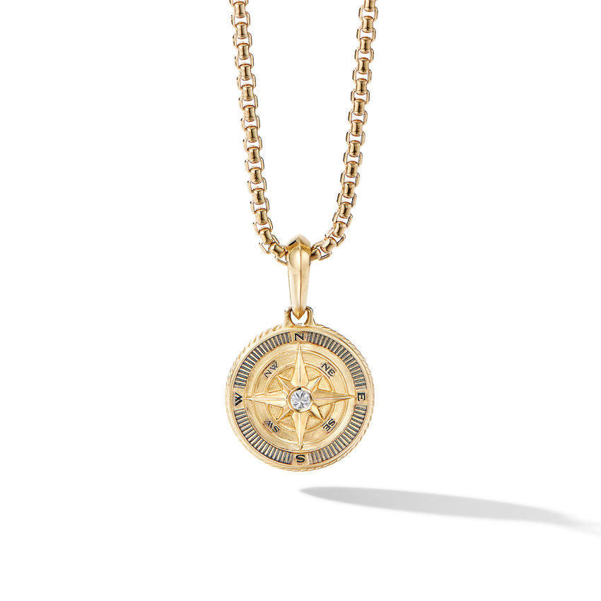 David Yurman Maritime® Compass Amulet in 18K Yellow Gold with Center Diamond, 29.5mm