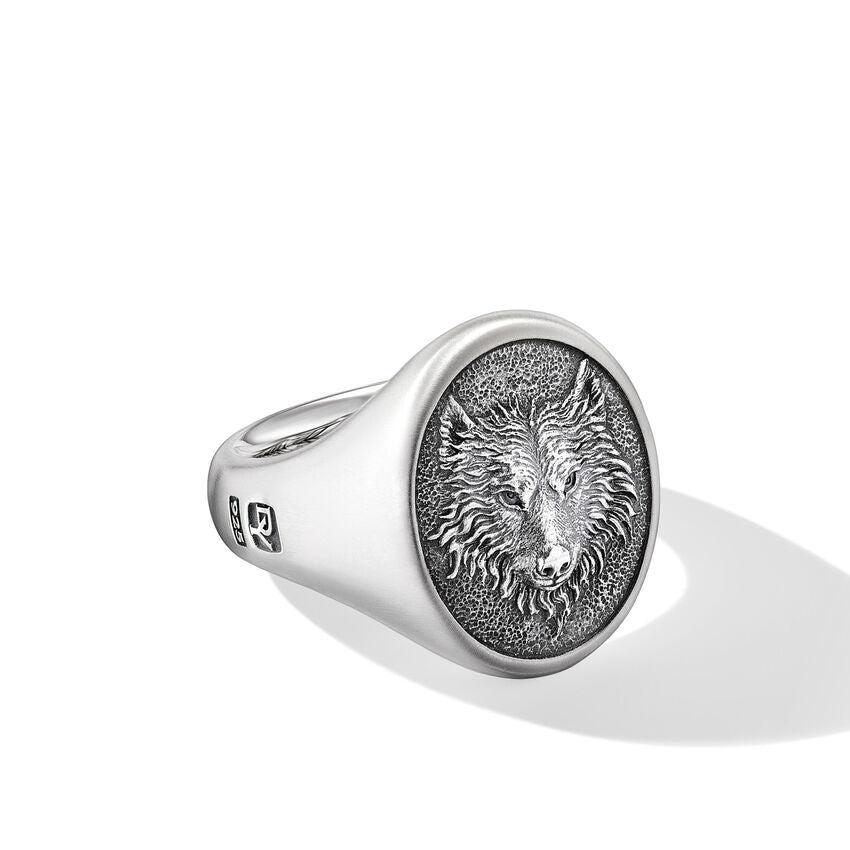 David Yurman Petrvs® Wolf Signet Ring in Sterling Silver, 21.5mm