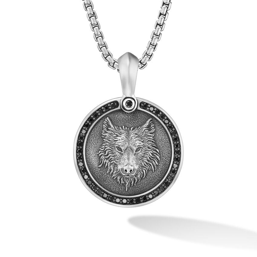 David Yurman Petrvs® Wolf Amulet in Sterling Silver with Black Diamonds, 30.3mm