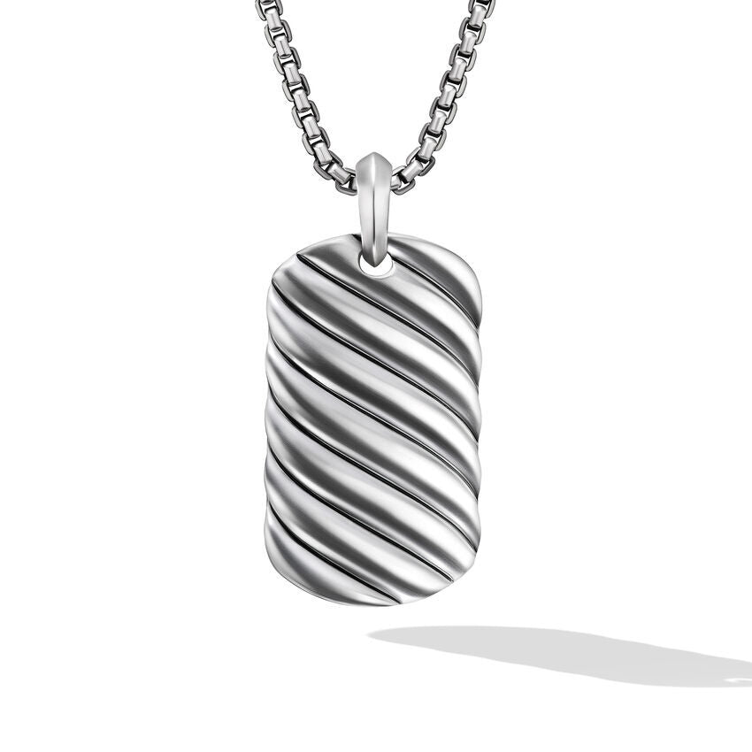 David Yurman Sculpted Cable Tag in Sterling Silver, 42mm