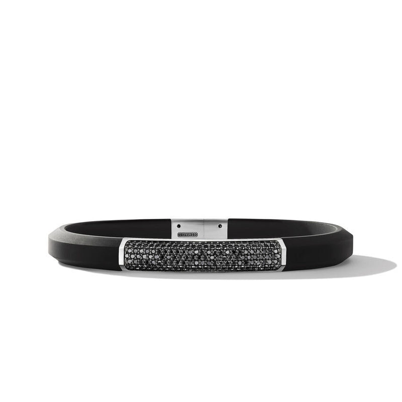 David Yurman Streamline® ID Bracelet in Black Rubber with Black Diamonds and Sterling Silver, 8mm