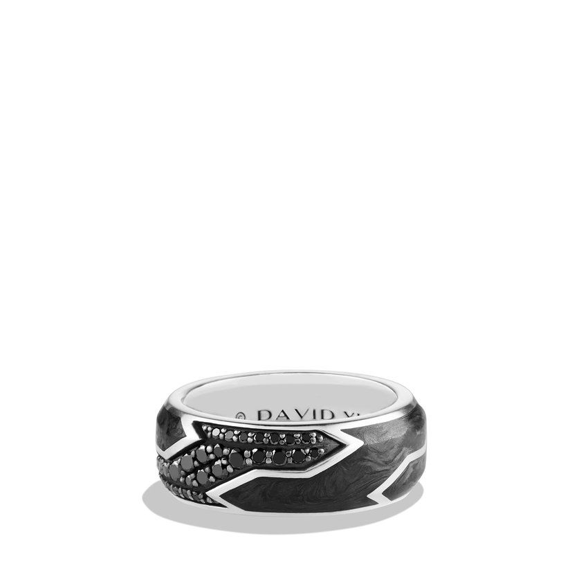 David Yurman Forged Carbon Beveled Band Ring in Sterling Silver with Black Diamonds, 9mm