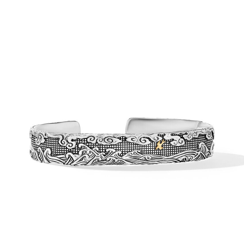 David Yurman Waves Cuff Bracelet in Sterling Silver with 18K Yellow Gold, 12mm