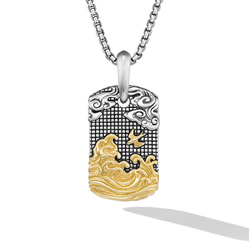 David Yurman Waves Tag in Sterling Silver with 18K Yellow Gold, 27mm