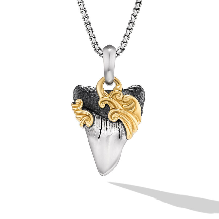 David Yurman Waves Shark Tooth Amulet in Sterling Silver with 18K Yellow Gold, 25mm