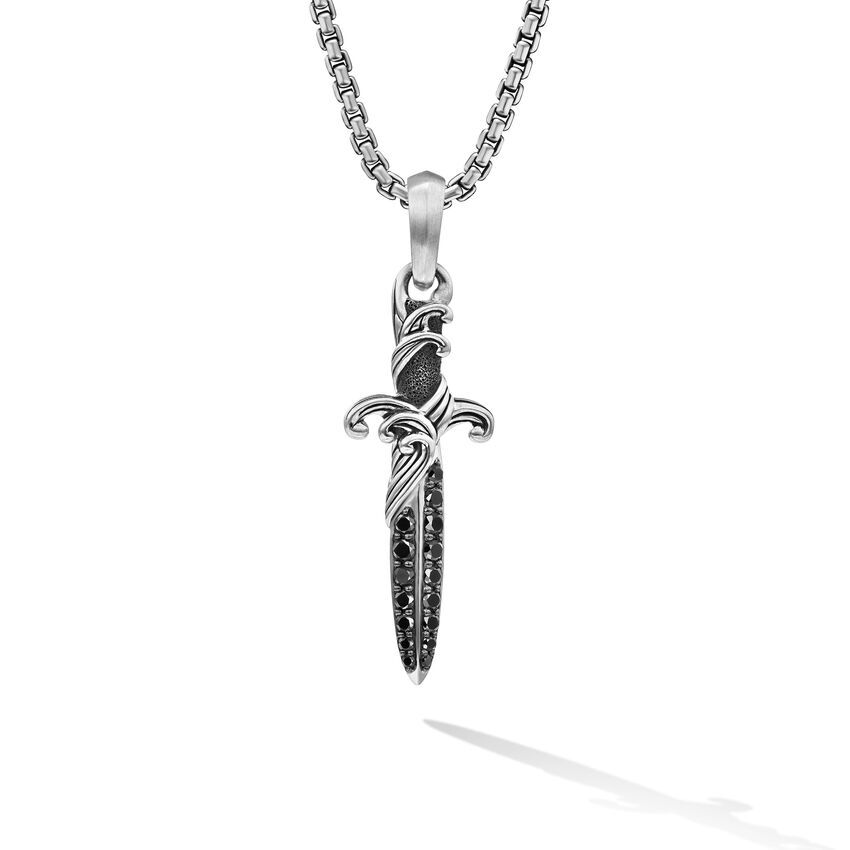 David Yurman Waves Dagger Amulet in Sterling Silver with Black Diamonds, 31mm