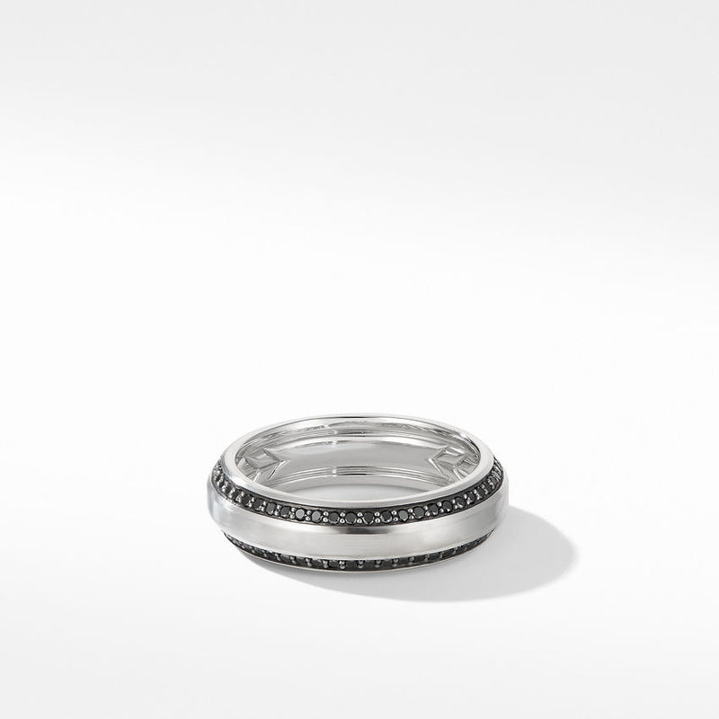 David Yurman Streamline® Three Row Band Ring in Sterling Silver with Black Diamonds, 8.5mm