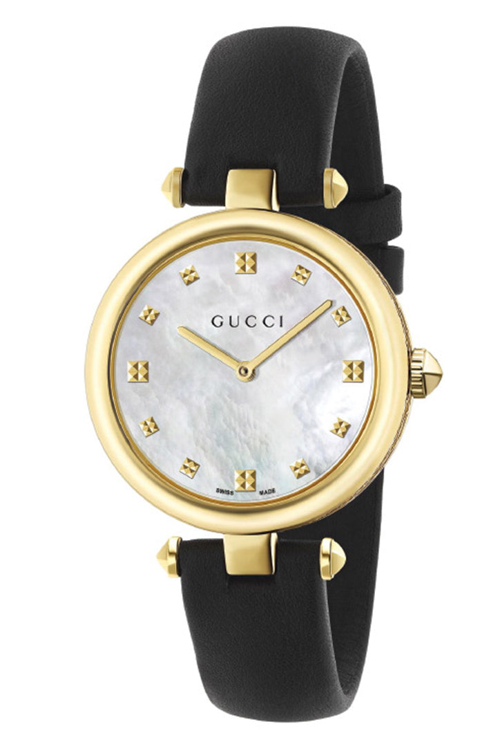 Gucci Ladies 32mm Diamantissima Mother of Pearl and Gold Tone Watch YA141404