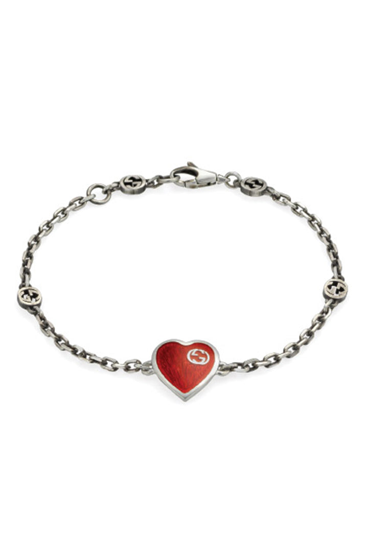 Gucci Sterling Silver Red Heart Bracelet 7in YBA645546001018