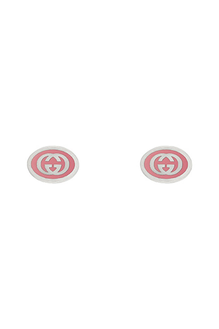 Gucci Interlocking G Sterling Silver Pink Enamel Earrings YBD753485001