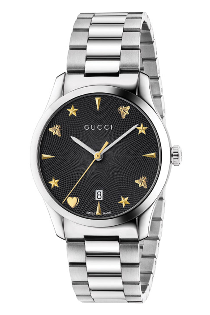 Gucci G-Timeless Men`s 38mm Silver Tone Black Watch YA1264029