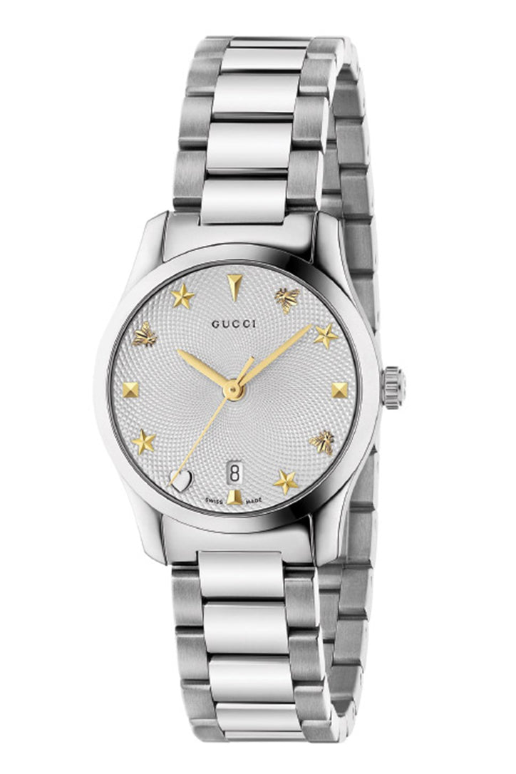 Gucci G-Timeless Ladies 27mm Silver Tone Watch YA126572A