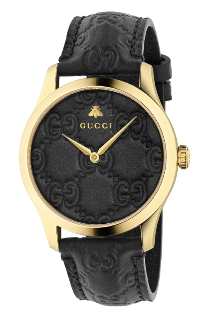 Gucci G-Timeless Men`s 38mm Gold Tone Black Watch YA1264034A