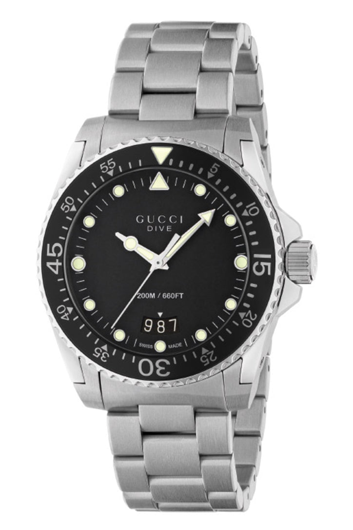Gucci Dive Men`s 40mm Black Silver Tone Watch YA136301B - FINAL SALE