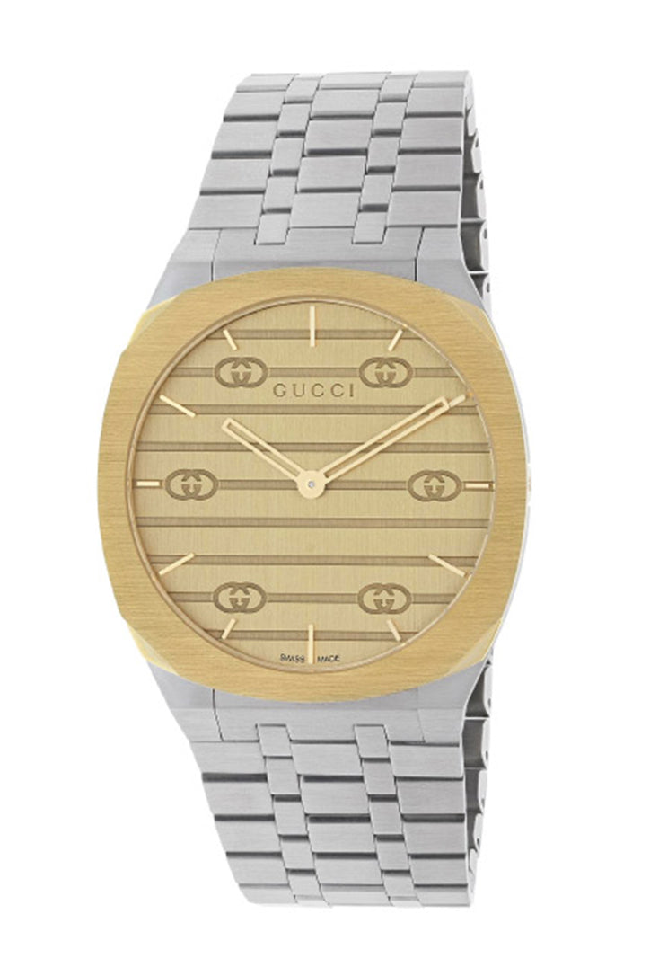 Gucci Ladies 25H Stainless Steel and 18k Yellow Gold 34mm Watch - FINAL SALE