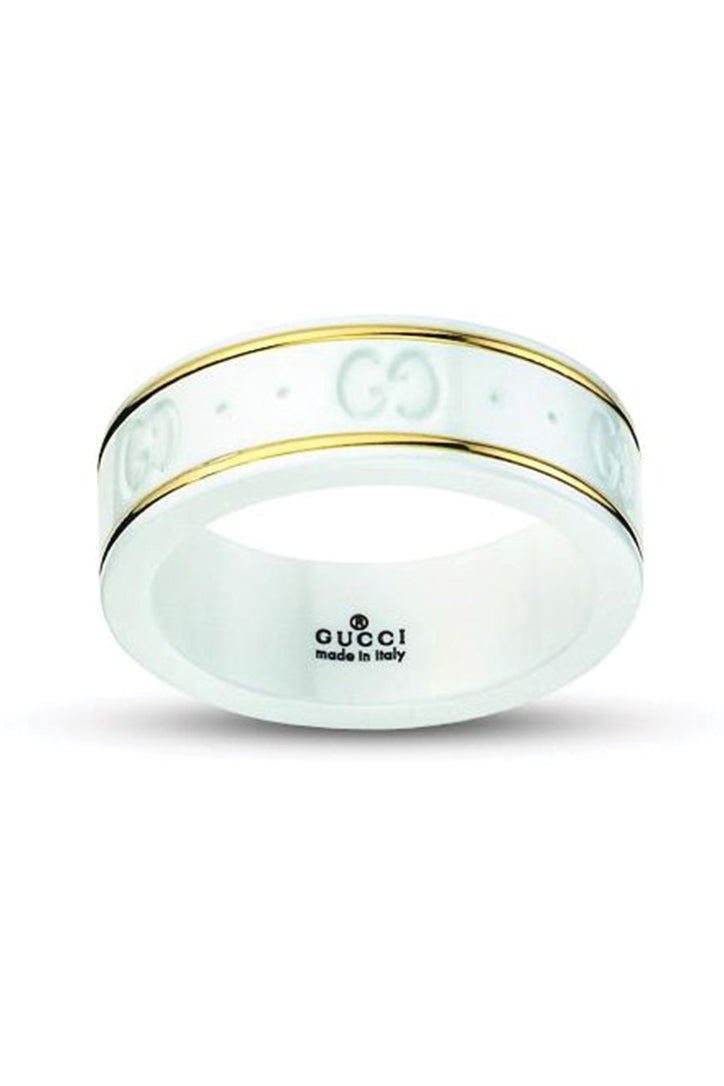 Gucci 18k Yellow Gold and White Zirconia Icon Band Size 6 YBC325964001014 