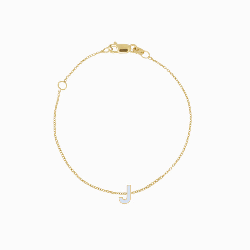J Initial Letter Enamel Bracelet 14K Solid Gold