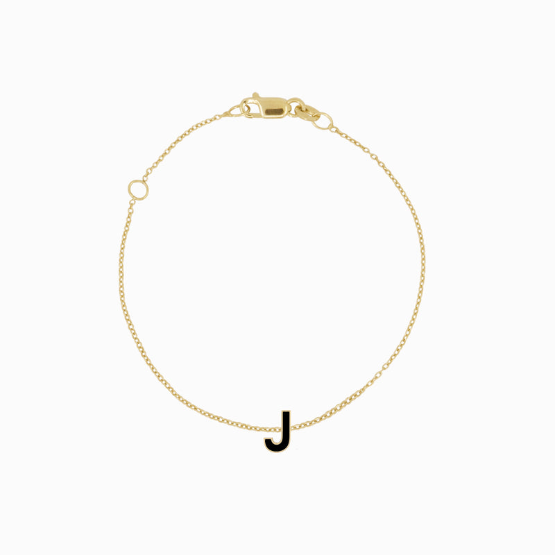 J Initial Letter Enamel Bracelet 14K Solid Gold