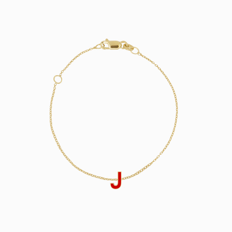 J Initial Letter Enamel Bracelet 14K Solid Gold