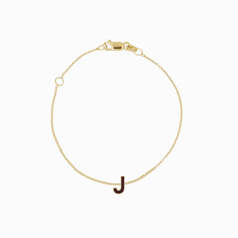J Initial Letter Enamel Bracelet 14K Solid Gold