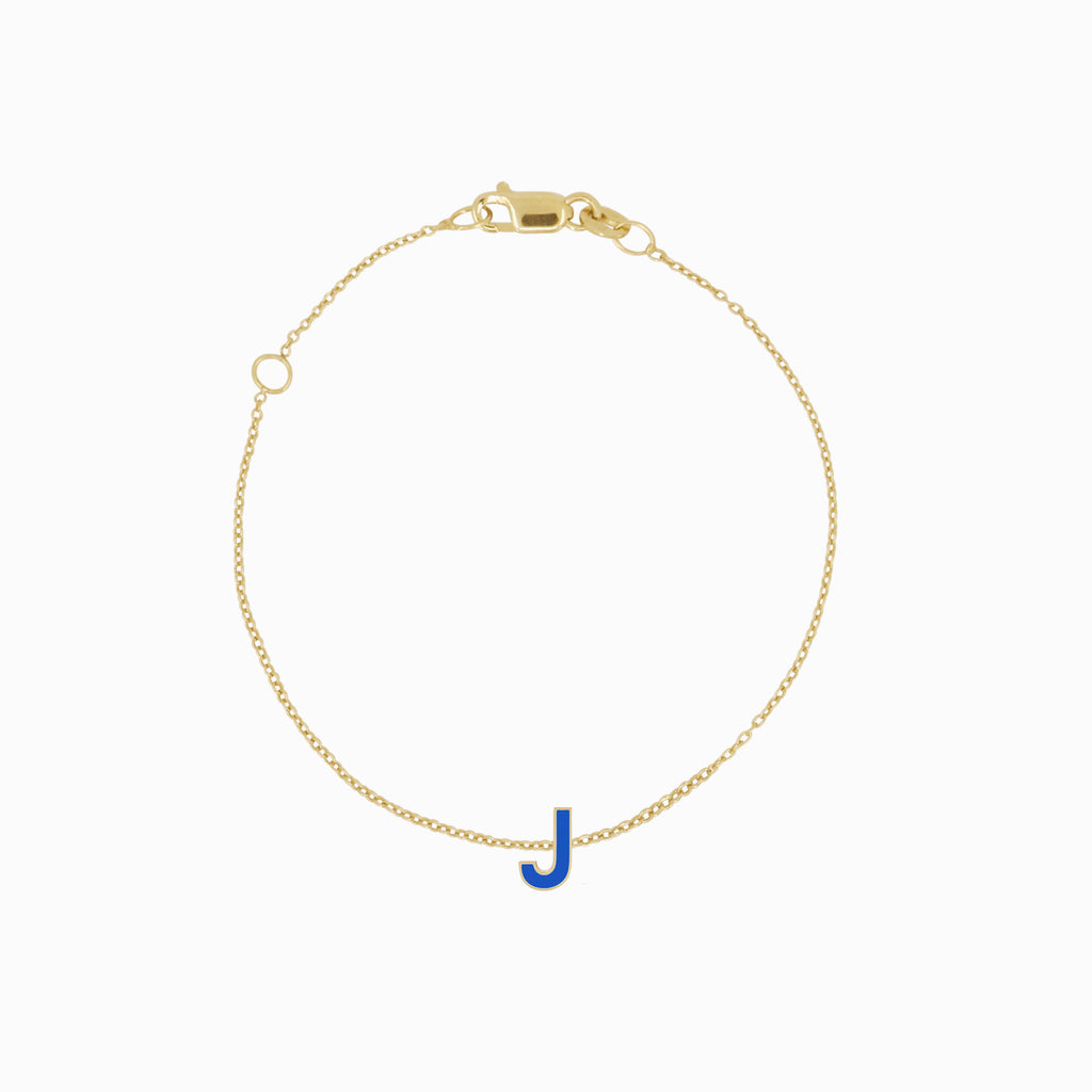 J Initial Letter Enamel Bracelet 14K Solid Gold