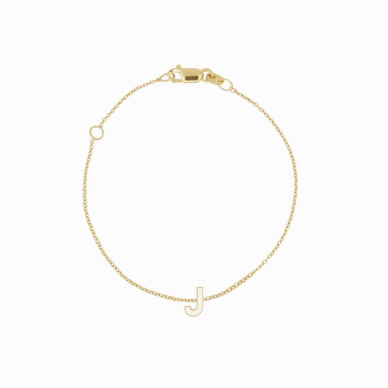 J Initial Letter Enamel Bracelet 14K Solid Gold