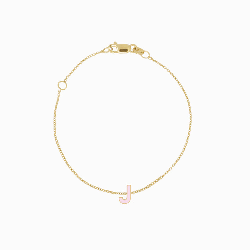 J Initial Letter Enamel Bracelet 14K Solid Gold