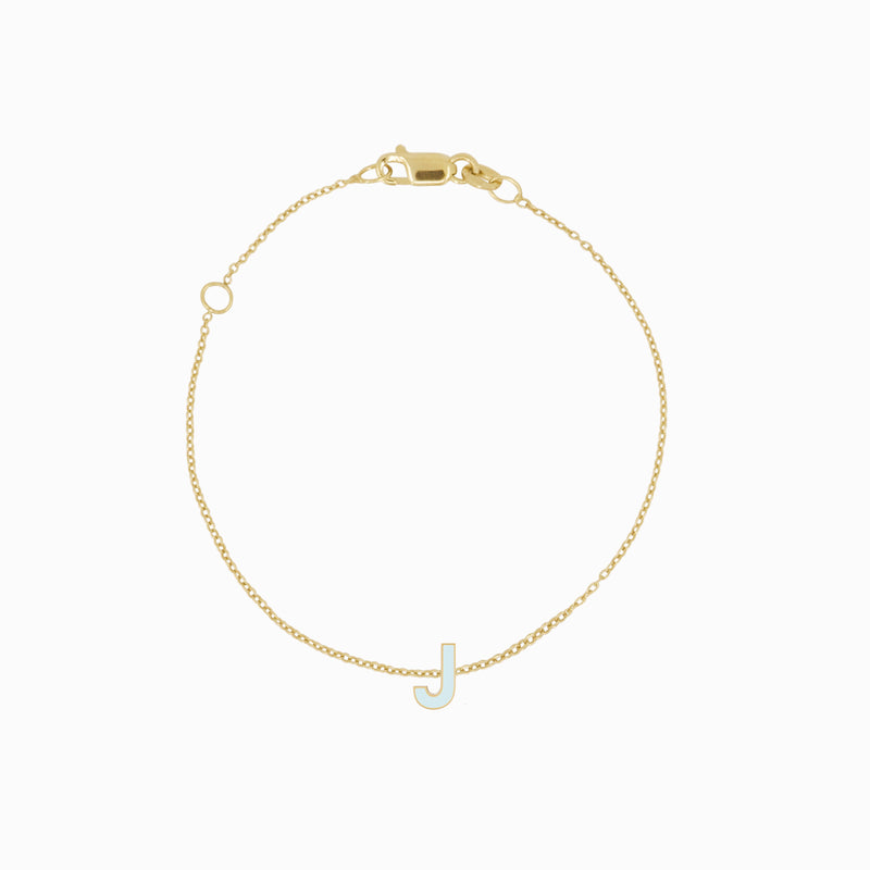 J Initial Letter Enamel Bracelet 14K Solid Gold