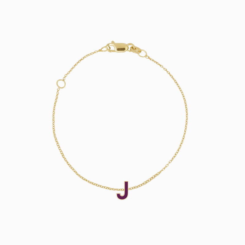 J Initial Letter Enamel Bracelet 14K Solid Gold
