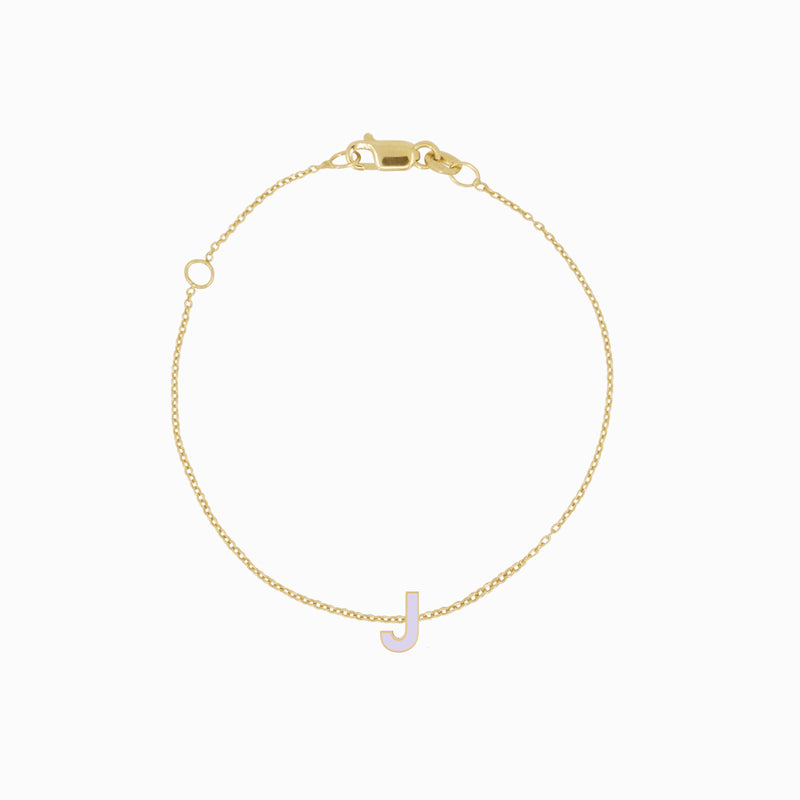 J Initial Letter Enamel Bracelet 14K Solid Gold