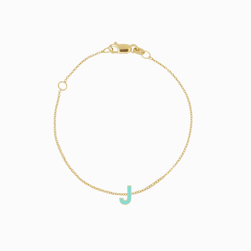 J Initial Letter Enamel Bracelet 14K Solid Gold