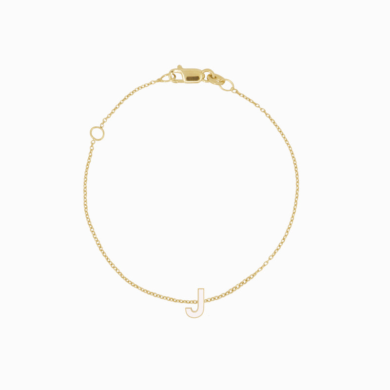 J Initial Letter Enamel Bracelet 14K Solid Gold