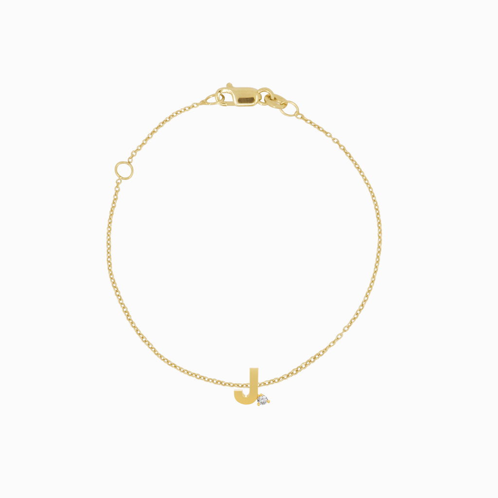 BY LIME J Initial Letter One Lab Diamond Chain Bracelet 14K Solid Gold