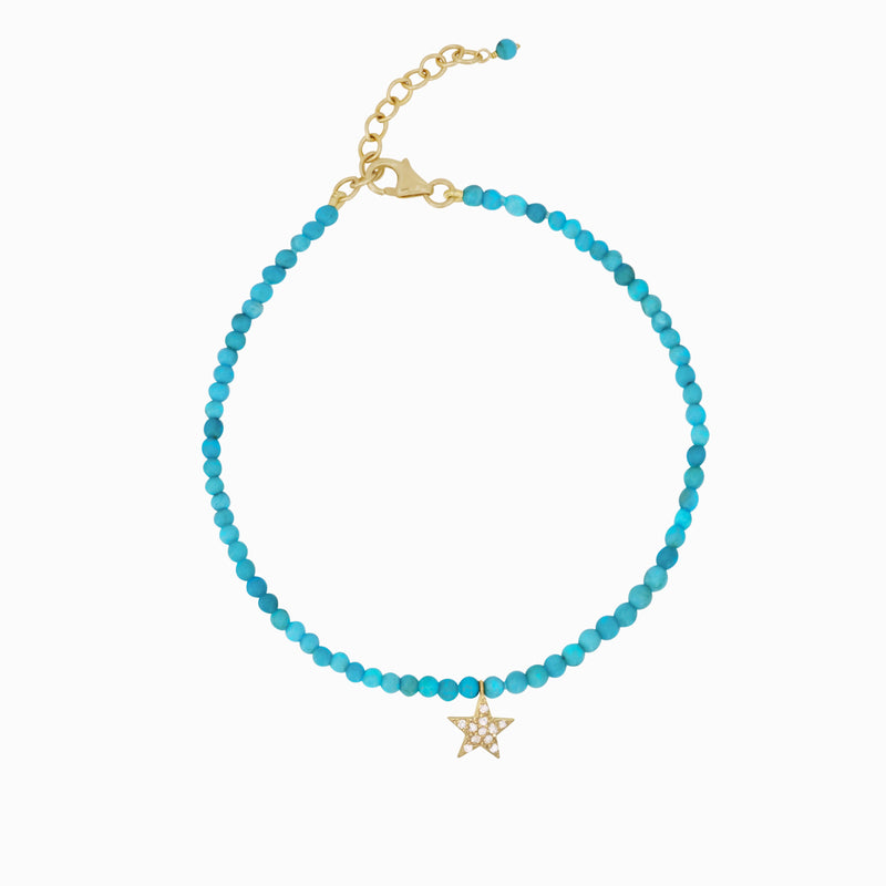 Star U Charm Pavé Diamond Turquoise Bracelet 14K Solid Gold