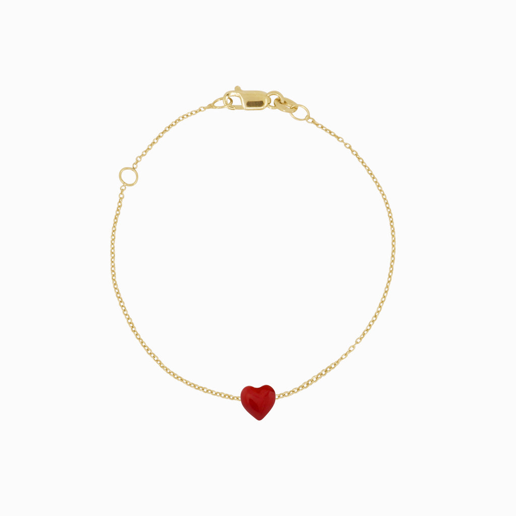 Full Heart Enamel Chain Bracelet 14K Solid Gold