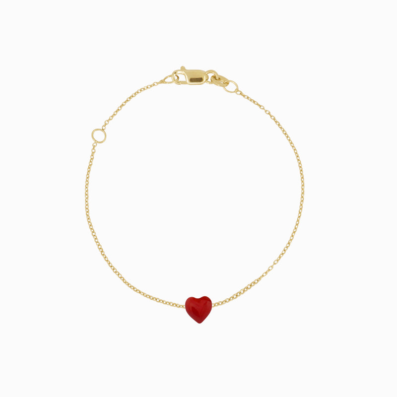 Full Heart Enamel Chain Bracelet 14K Solid Gold