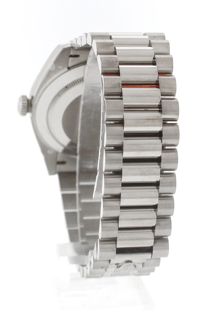 Rolex Day-Date 40 Dark Rhodium Stripe Motif Dial Fluted Bezel White Gold President Automatic Mens